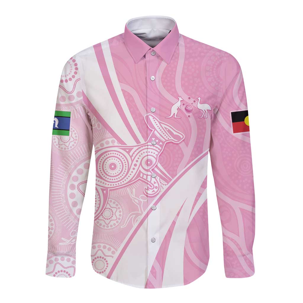 Australia Bowls Personalised Indigenous Pink Round Long Sleeve Button Shirt - Aussie Hoodie