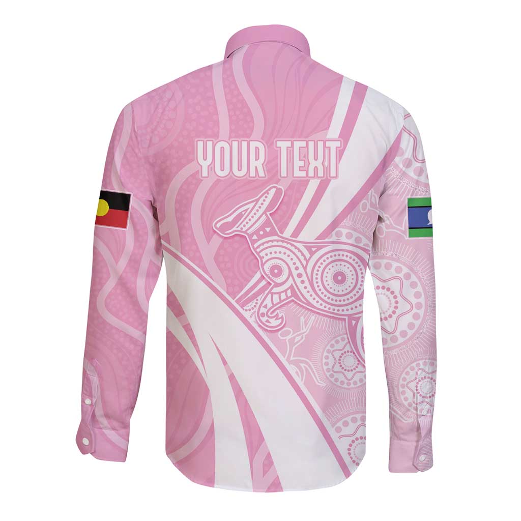 Australia Bowls Personalised Indigenous Pink Round Long Sleeve Button Shirt - Aussie Hoodie