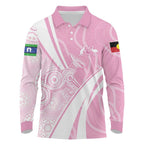 Australia Bowls Personalised Indigenous Pink Round Long Sleeve Polo Shirt - Aussie Hoodie