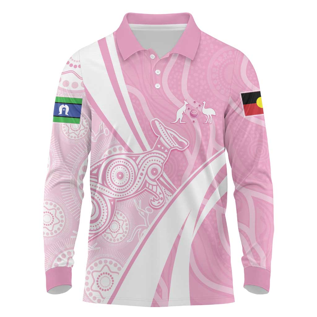 Australia Bowls Personalised Indigenous Pink Round Long Sleeve Polo Shirt - Aussie Hoodie