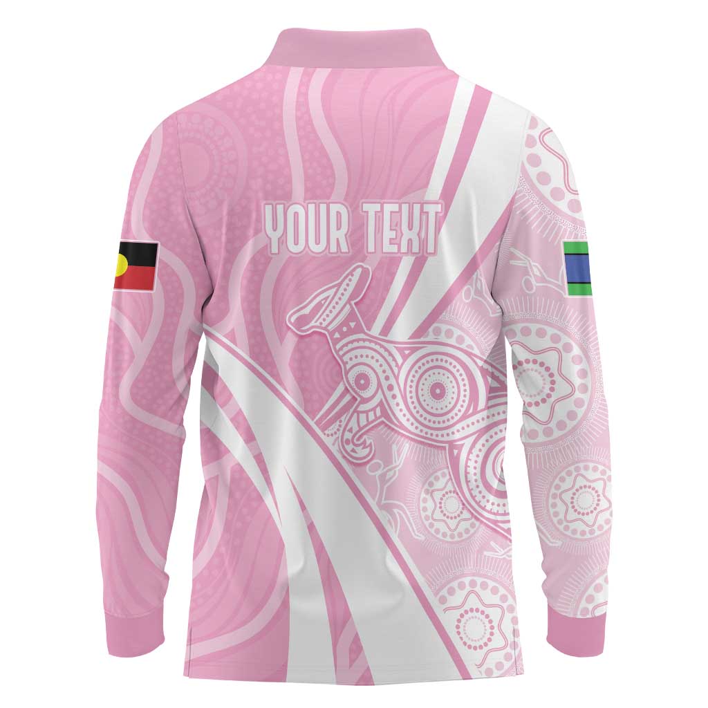Australia Bowls Personalised Indigenous Pink Round Long Sleeve Polo Shirt - Aussie Hoodie