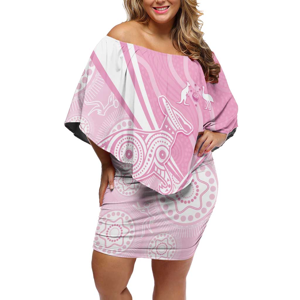 Australia Bowls Personalised Indigenous Pink Round Off Shoulder Short Dress - Aussie Hoodie