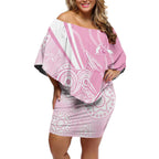 Australia Bowls Personalised Indigenous Pink Round Off Shoulder Short Dress - Aussie Hoodie