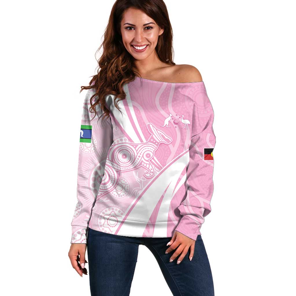 Australia Bowls Personalised Indigenous Pink Round Off Shoulder Sweater - Aussie Hoodie