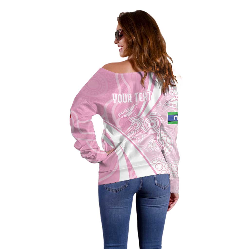 Australia Bowls Personalised Indigenous Pink Round Off Shoulder Sweater - Aussie Hoodie
