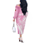 Australia Bowls Personalised Indigenous Pink Round Off The Shoulder Long Sleeve Dress - Aussie Hoodie