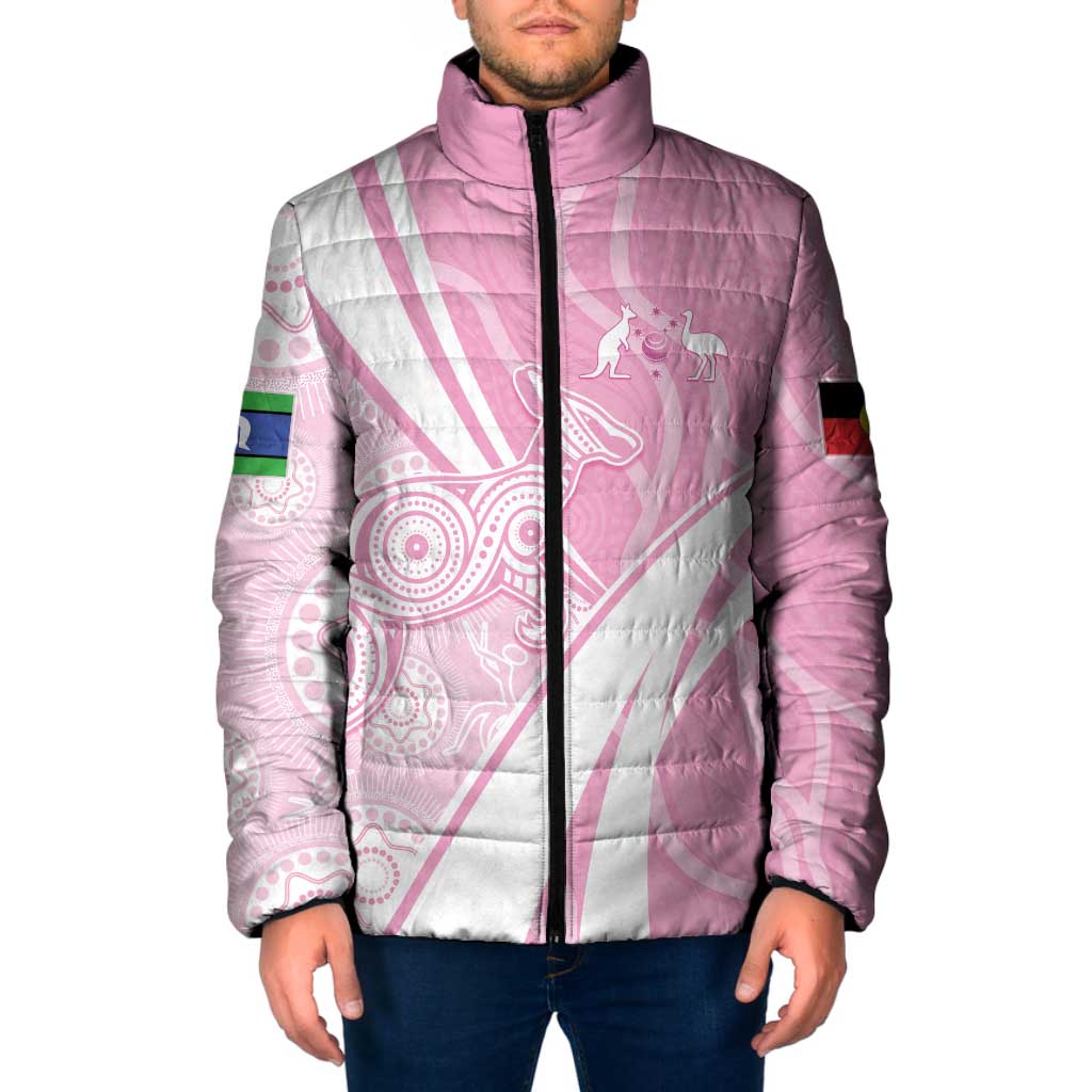 Australia Bowls Personalised Indigenous Pink Round Padded Jacket - Aussie Hoodie