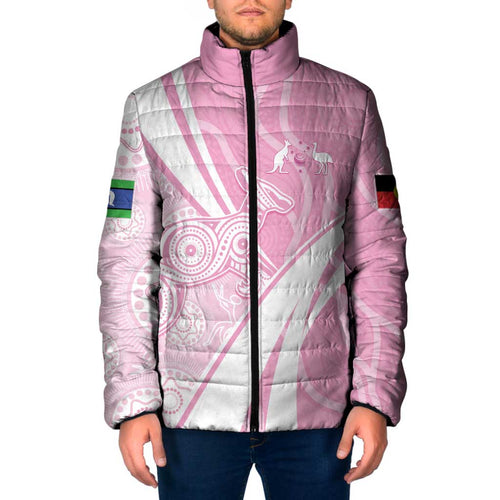 Australia Bowls Personalised Indigenous Pink Round Padded Jacket - Aussie Hoodie