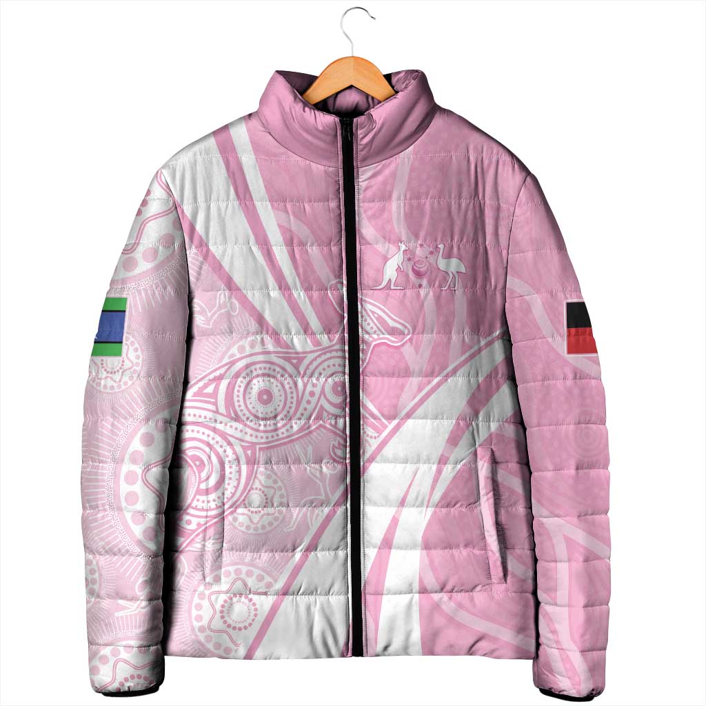 Australia Bowls Personalised Indigenous Pink Round Padded Jacket - Aussie Hoodie