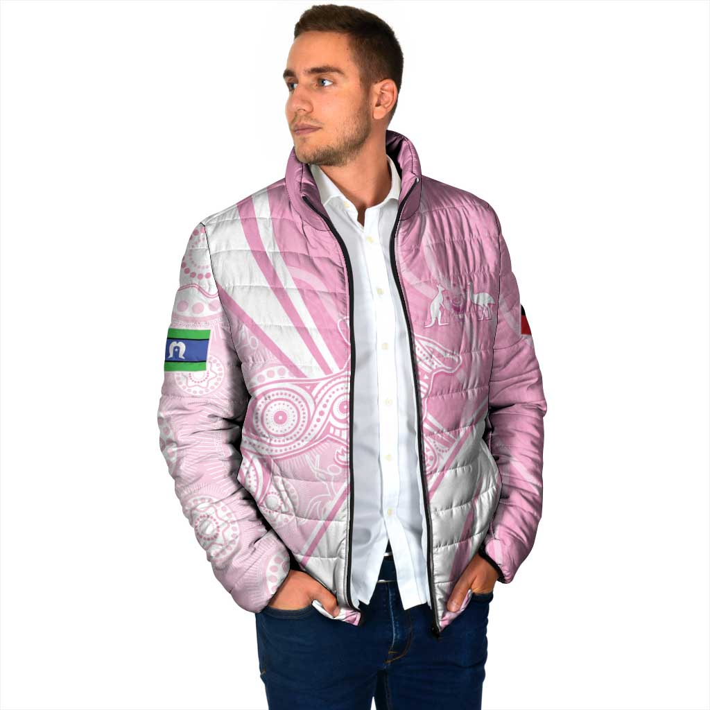 Australia Bowls Personalised Indigenous Pink Round Padded Jacket - Aussie Hoodie
