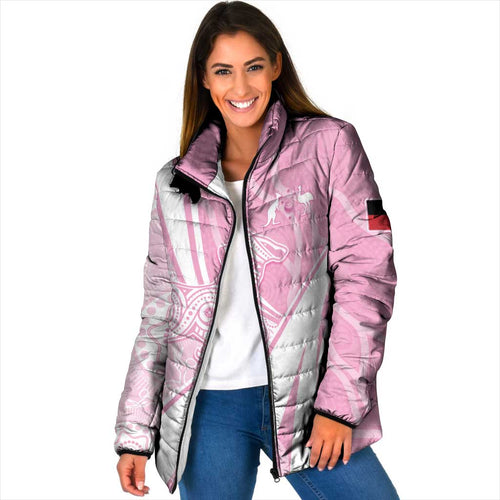 Australia Bowls Personalised Indigenous Pink Round Padded Jacket - Aussie Hoodie