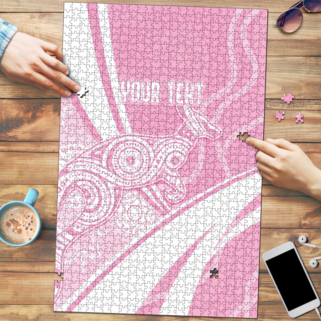 Australia Bowls Personalised Indigenous Pink Round Puzzle - Aussie Hoodie