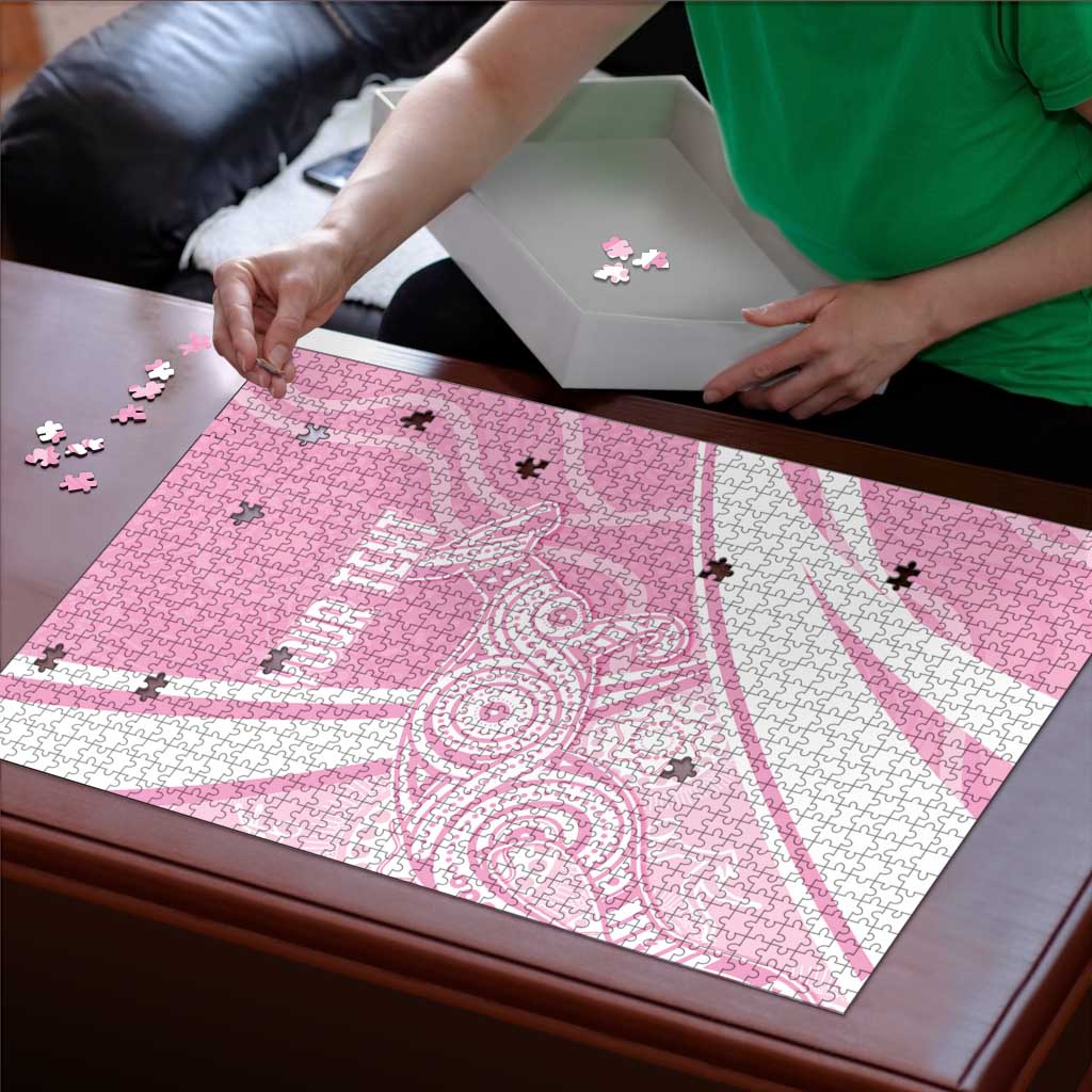 Australia Bowls Personalised Indigenous Pink Round Puzzle - Aussie Hoodie