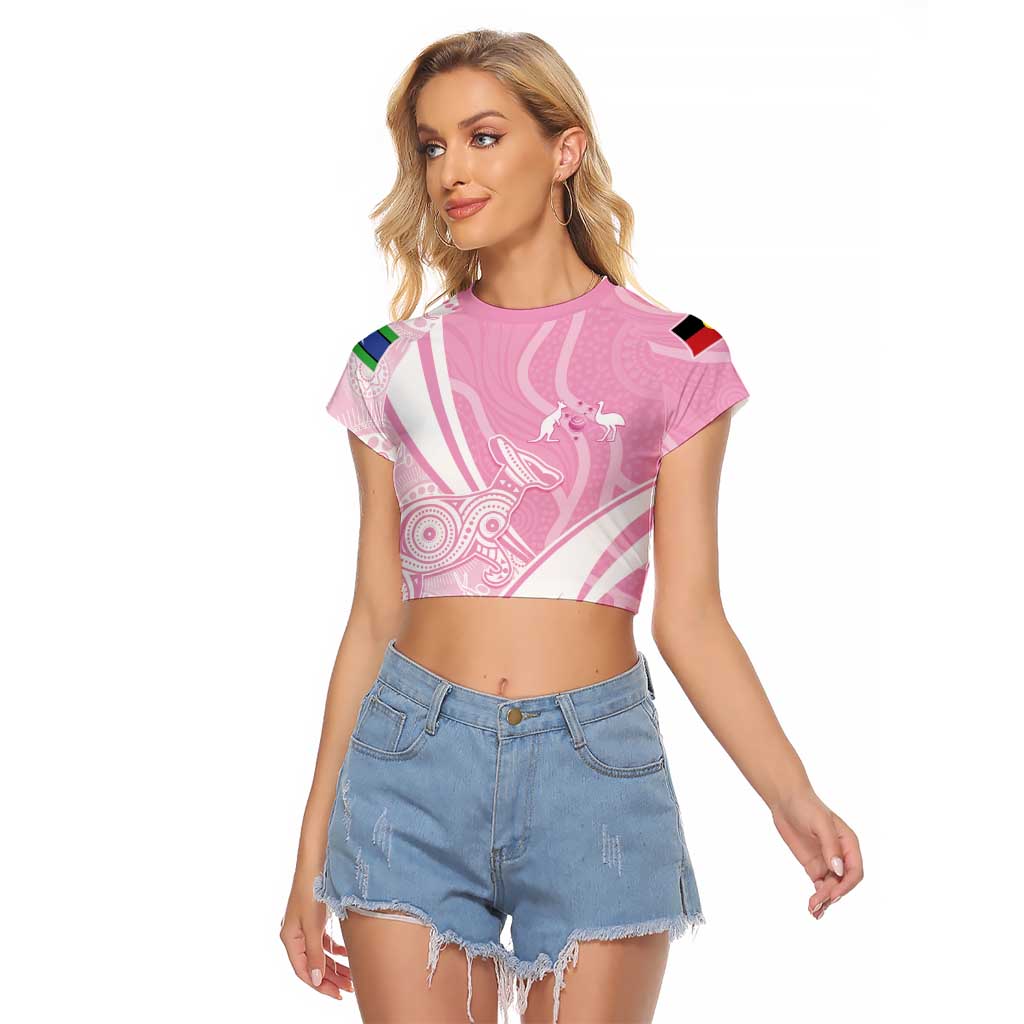 Australia Bowls Personalised Indigenous Pink Round Raglan Cropped T Shirt - Aussie Hoodie