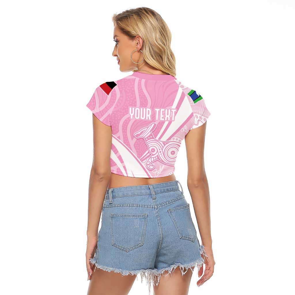 Australia Bowls Personalised Indigenous Pink Round Raglan Cropped T Shirt - Aussie Hoodie