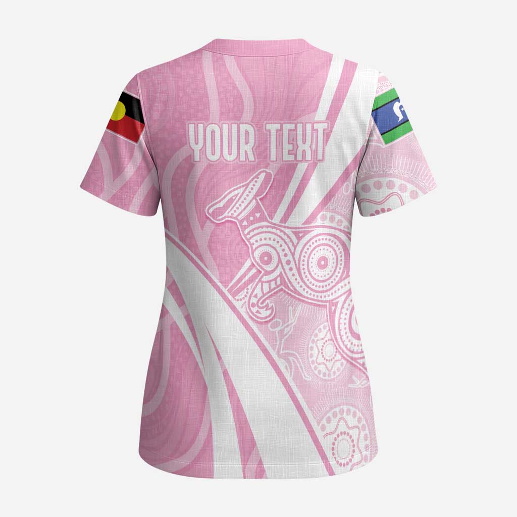 Australia Bowls Personalised Indigenous Pink Round Scrub Top - Aussie Hoodie