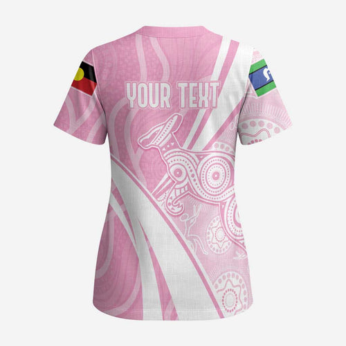 Australia Bowls Personalised Indigenous Pink Round Scrub Top - Aussie Hoodie