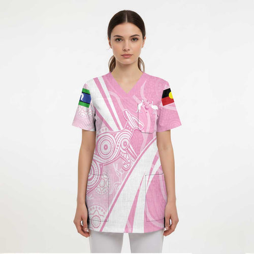Australia Bowls Personalised Indigenous Pink Round Scrub Top - Aussie Hoodie
