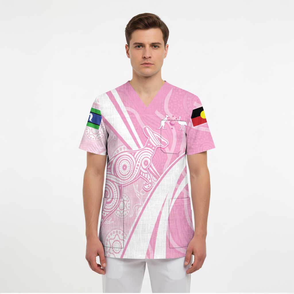 Australia Bowls Personalised Indigenous Pink Round Scrub Top - Aussie Hoodie