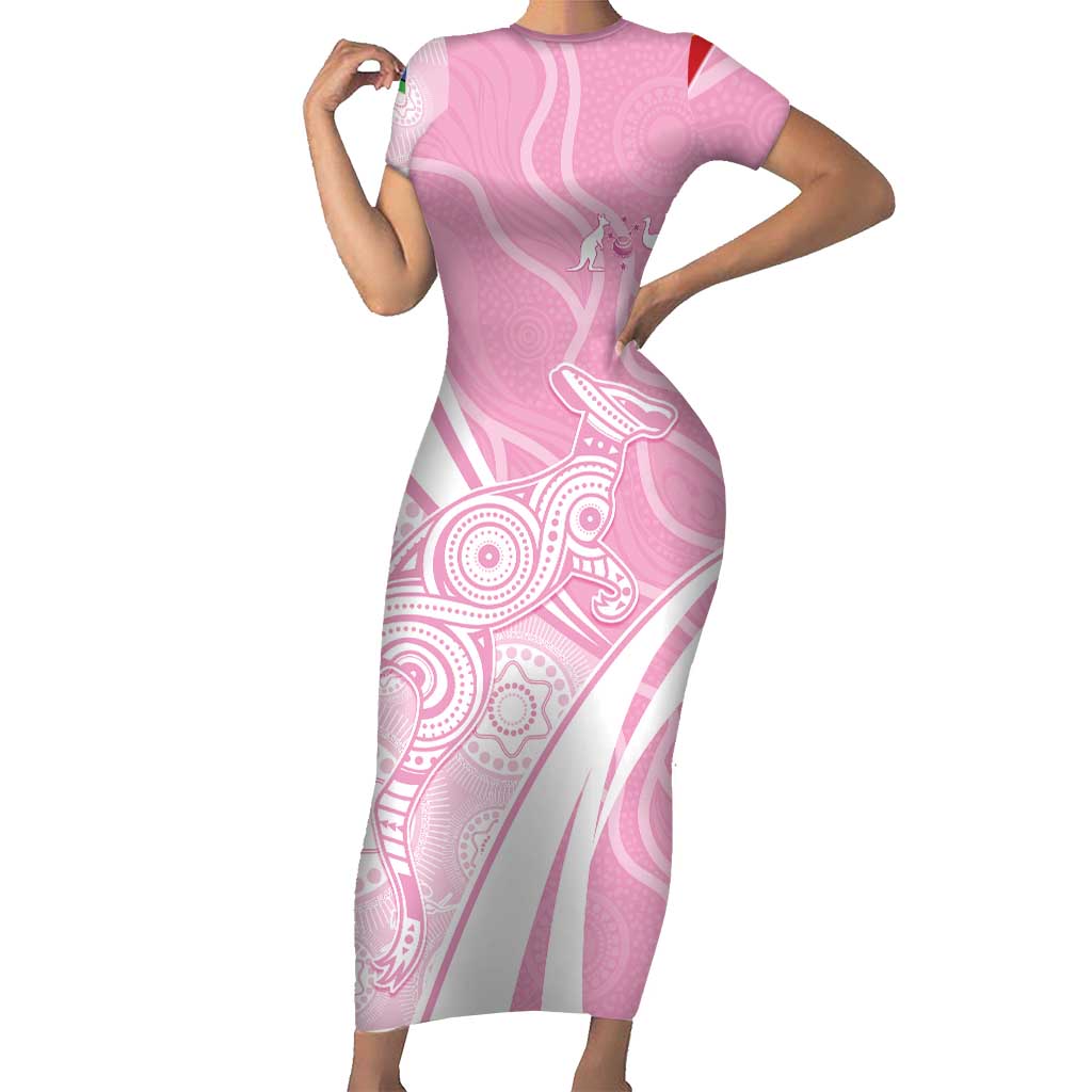 Australia Bowls Personalised Indigenous Pink Round Short Sleeve Bodycon Dress - Aussie Hoodie