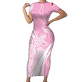 Australia Bowls Personalised Indigenous Pink Round Short Sleeve Bodycon Dress - Aussie Hoodie