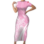 Australia Bowls Personalised Indigenous Pink Round Short Sleeve Bodycon Dress - Aussie Hoodie