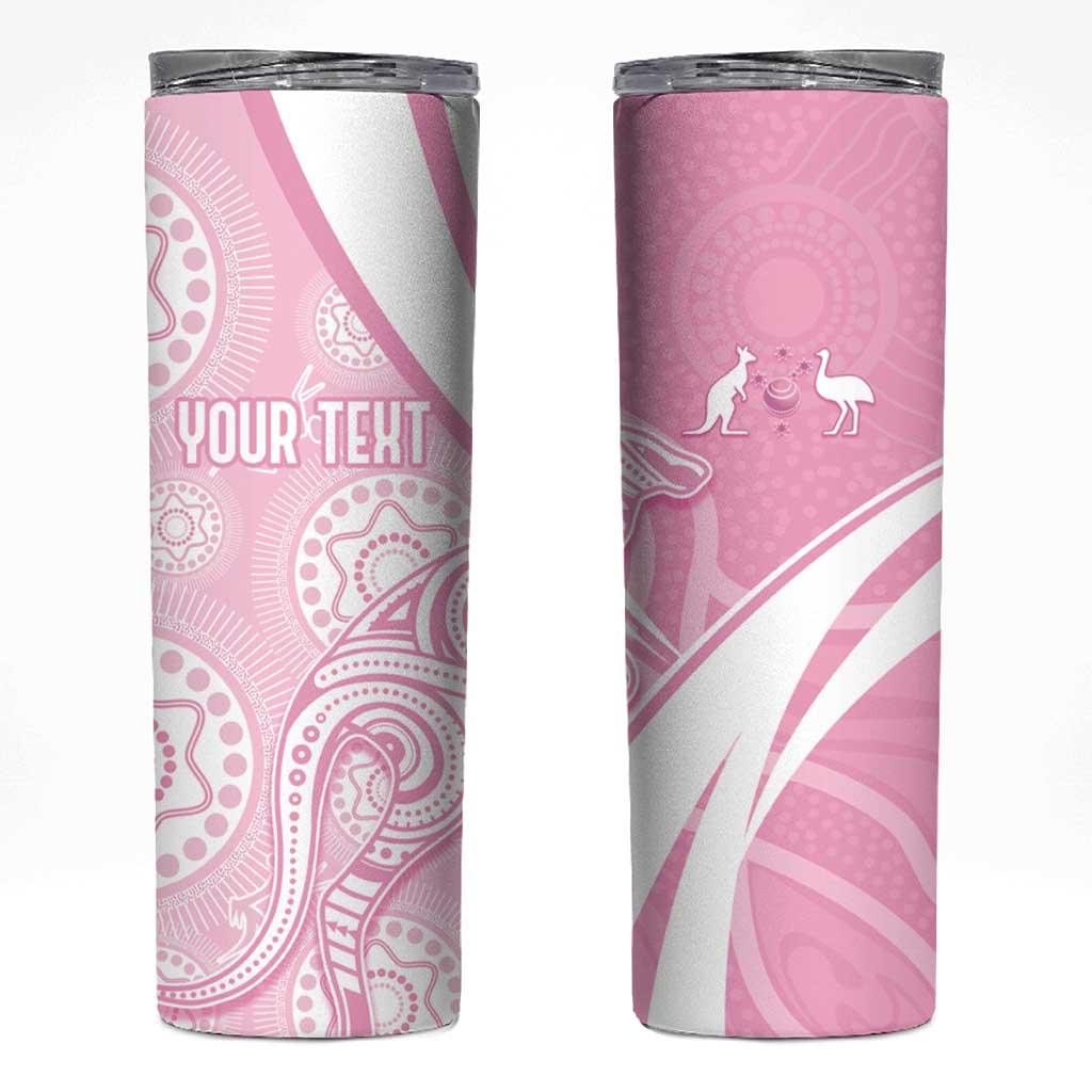 Australia Bowls Personalised Indigenous Pink Round Skinny Tumbler - Aussie Hoodie