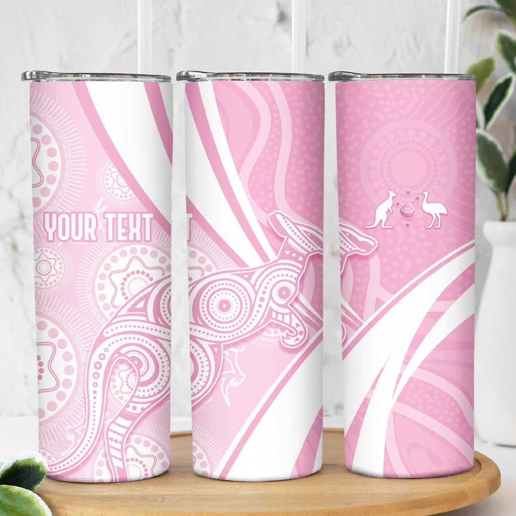 Australia Bowls Personalised Indigenous Pink Round Skinny Tumbler - Aussie Hoodie