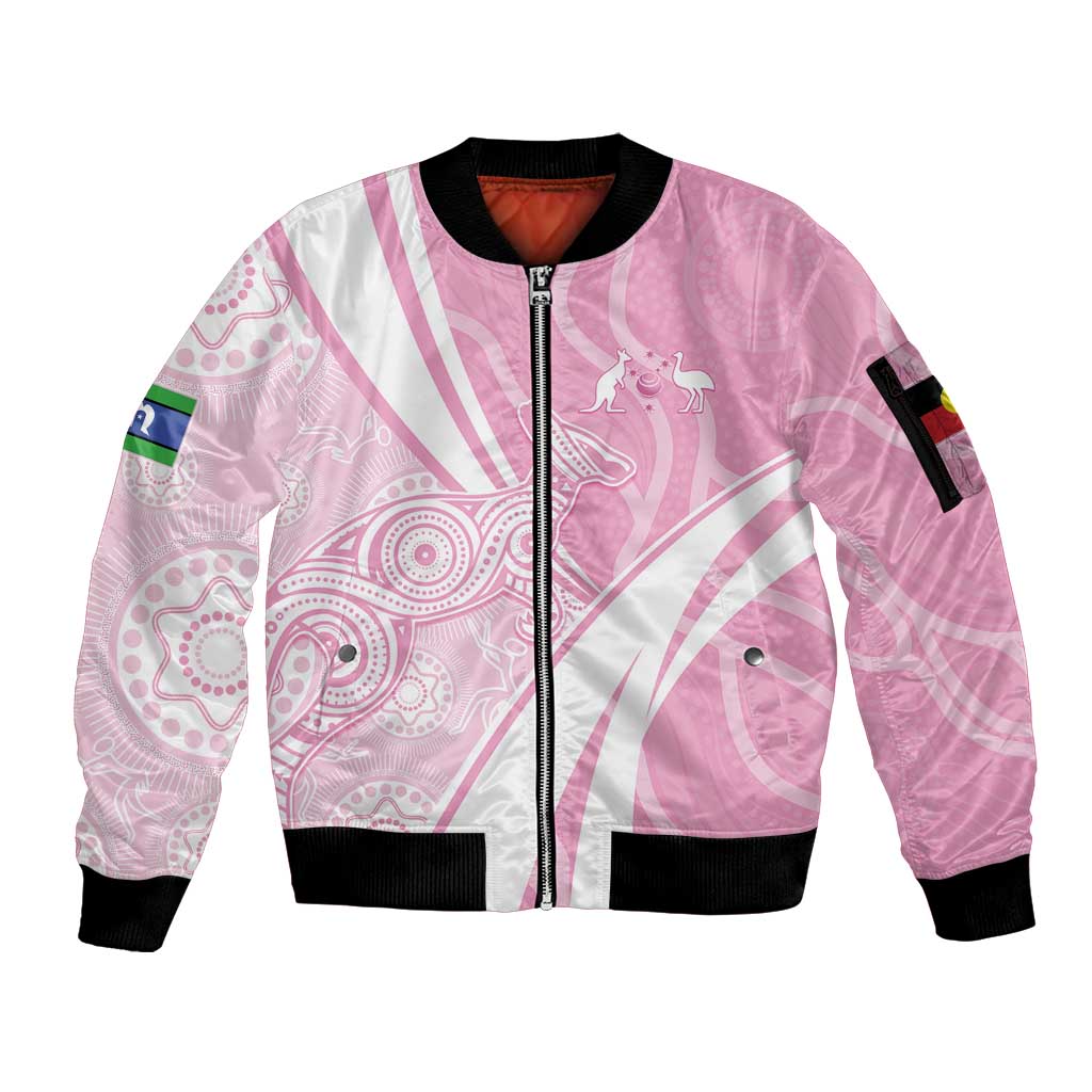 Australia Bowls Personalised Indigenous Pink Round Sleeve Zip Bomber Jacket - Aussie Hoodie