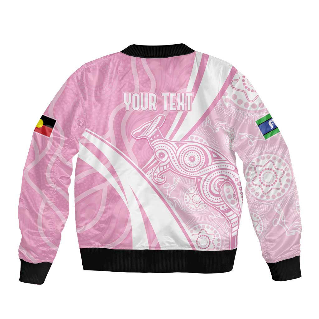 Australia Bowls Personalised Indigenous Pink Round Sleeve Zip Bomber Jacket - Aussie Hoodie
