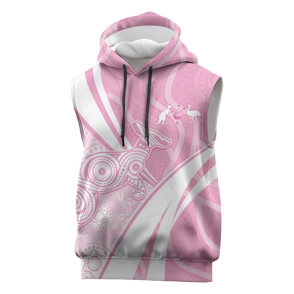 Australia Bowls Personalised Indigenous Pink Round Sleeveless Hoodie - Aussie Hoodie