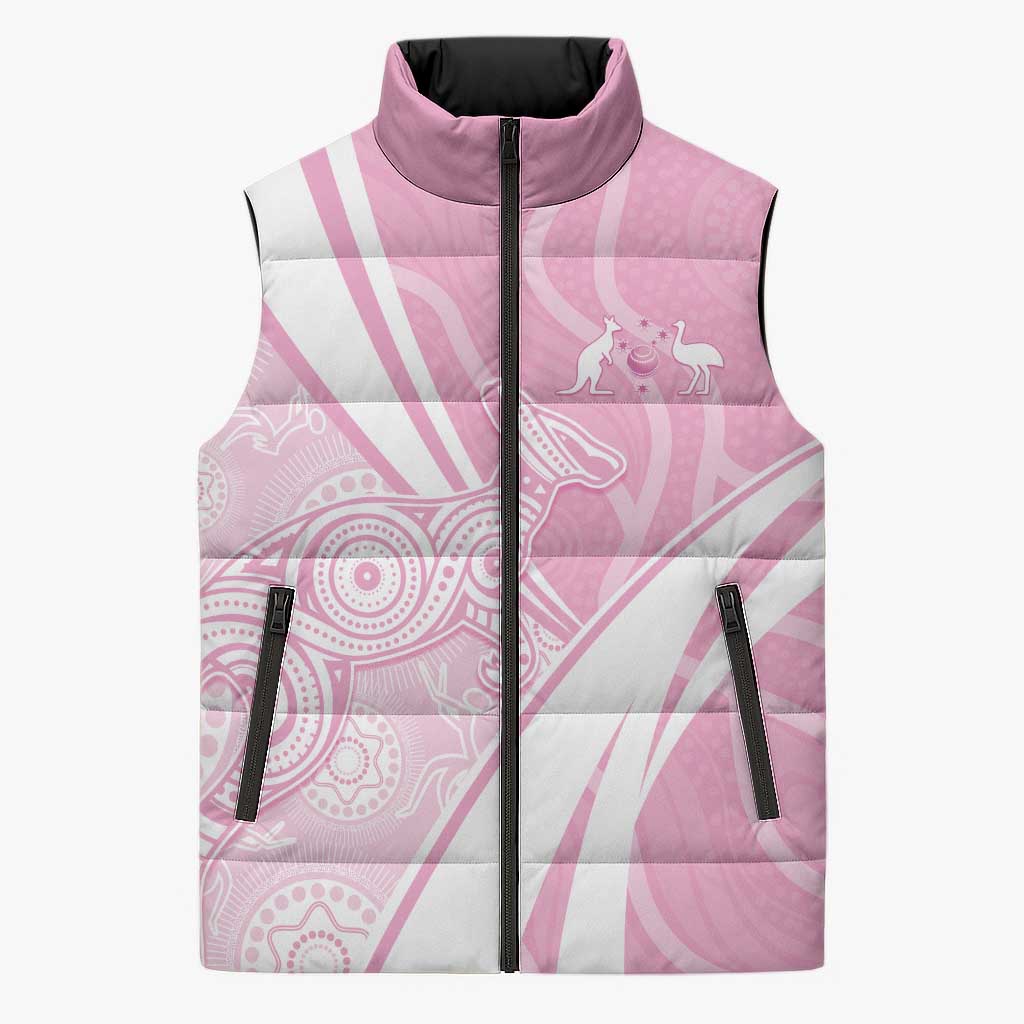 Australia Bowls Personalised Indigenous Pink Round Sleeveless Puffer Jacket - Aussie Hoodie