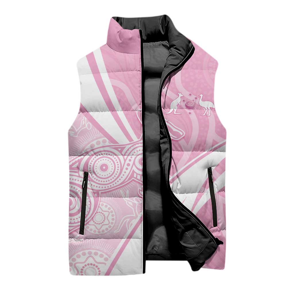 Australia Bowls Personalised Indigenous Pink Round Sleeveless Puffer Jacket - Aussie Hoodie