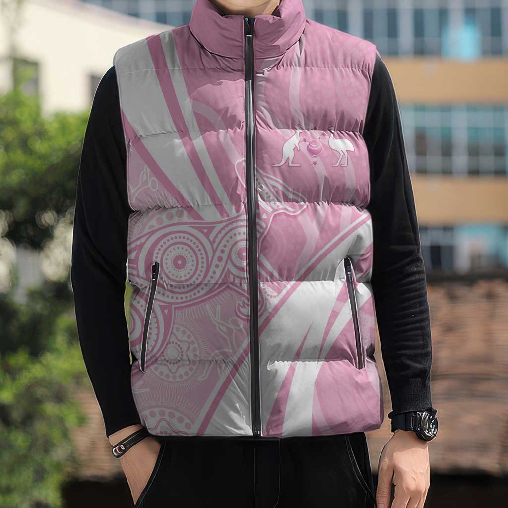 Australia Bowls Personalised Indigenous Pink Round Sleeveless Puffer Jacket - Aussie Hoodie