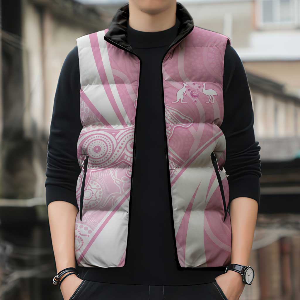 Australia Bowls Personalised Indigenous Pink Round Sleeveless Puffer Jacket - Aussie Hoodie