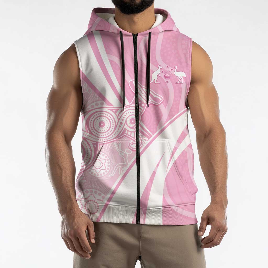 Australia Bowls Personalised Indigenous Pink Round Sleeveless Zip Hoodie LT7