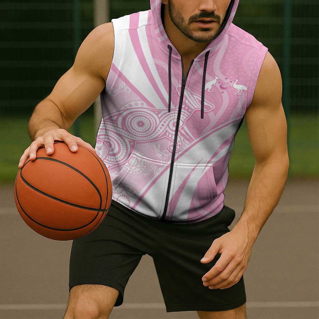 Australia Bowls Personalised Indigenous Pink Round Sleeveless Zip Hoodie LT7