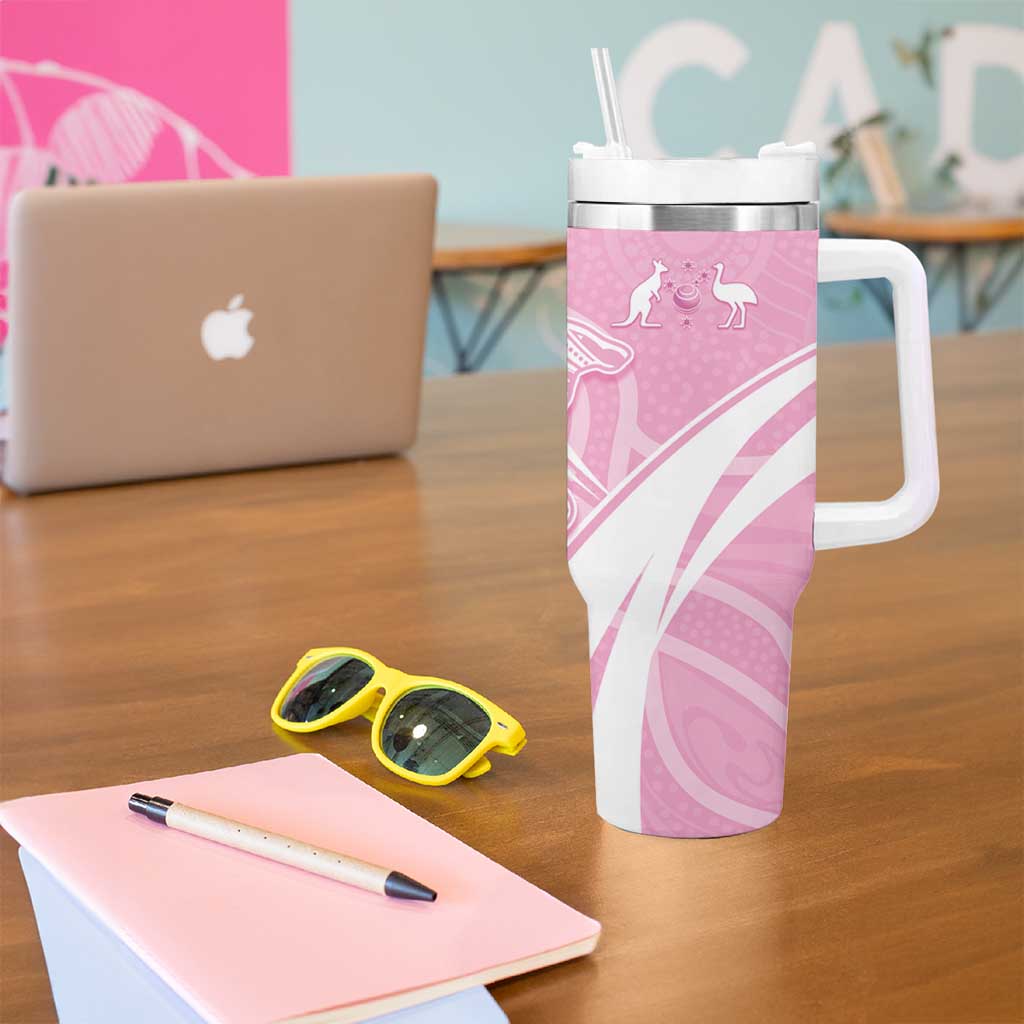 Australia Bowls Personalised Indigenous Pink Round Tumbler With Handle - Aussie Hoodie
