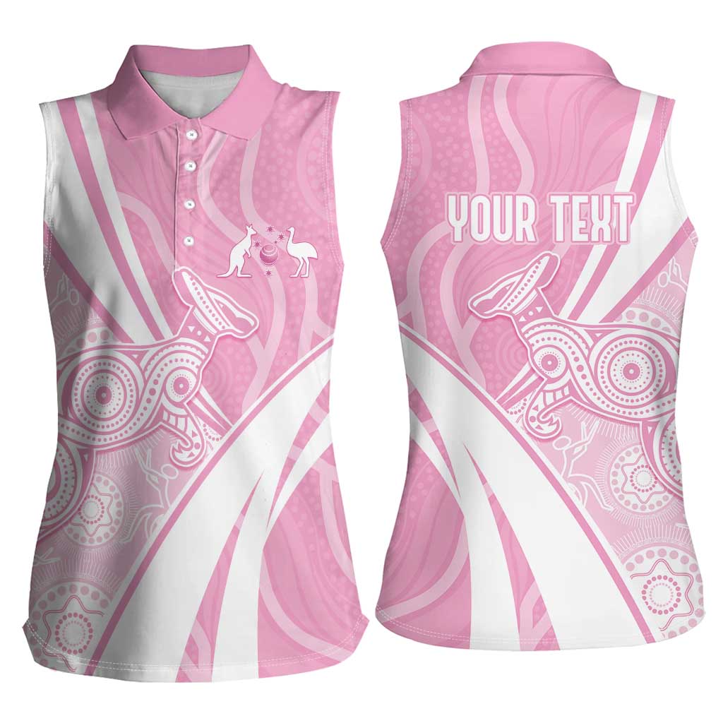 Australia Bowls Personalised Indigenous Pink Round Women Sleeveless Polo Shirt - Aussie Hoodie