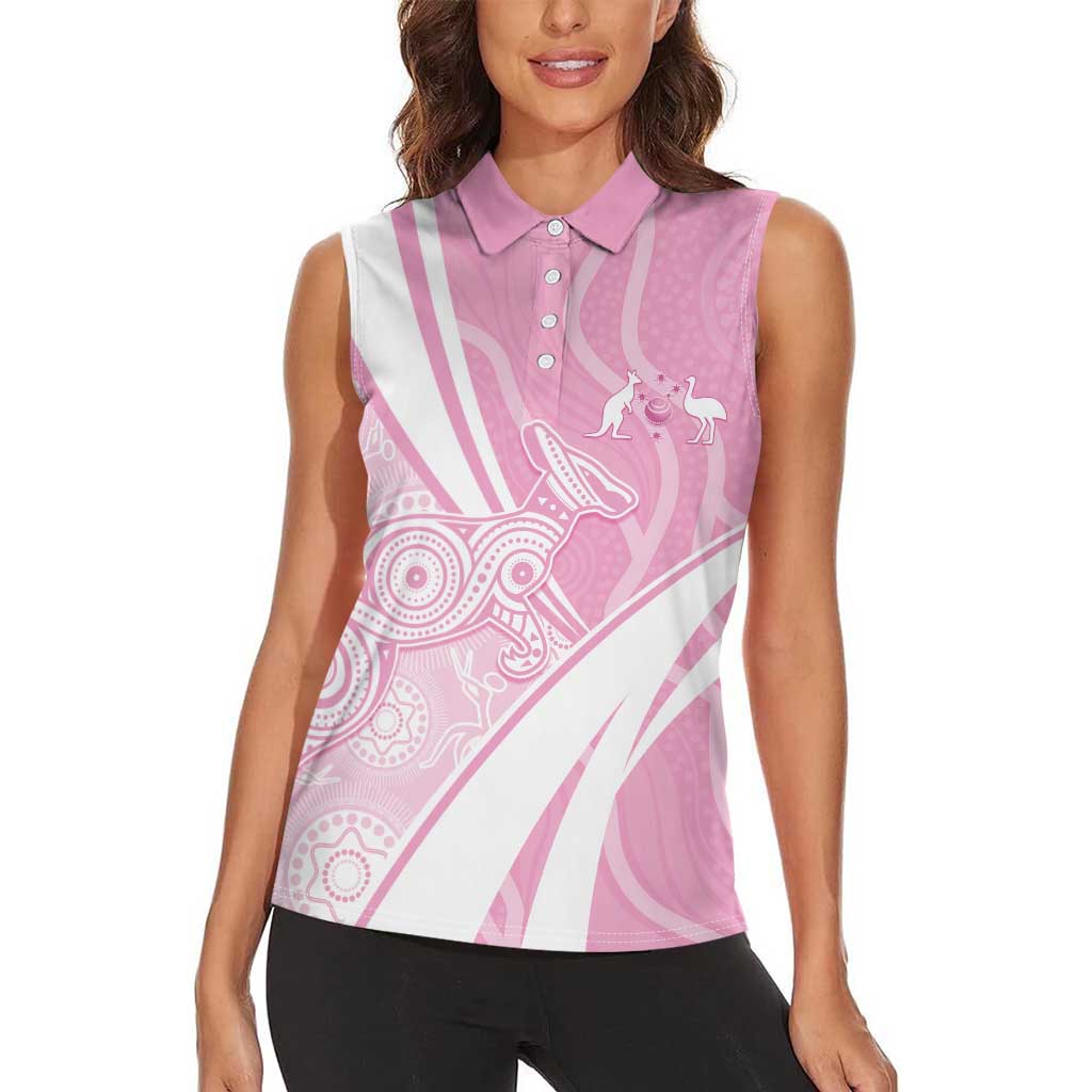 Australia Bowls Personalised Indigenous Pink Round Women Sleeveless Polo Shirt - Aussie Hoodie