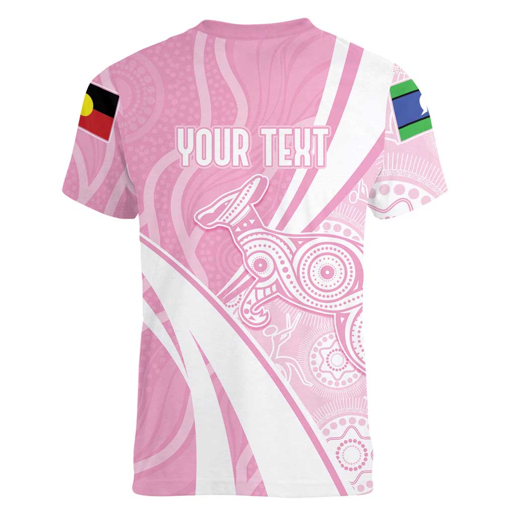 Australia Bowls Personalised Indigenous Pink Round Women V-Neck T-Shirt - Aussie Hoodie