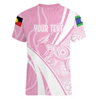 Australia Bowls Personalised Indigenous Pink Round Women V-Neck T-Shirt - Aussie Hoodie