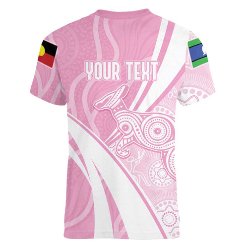 Australia Bowls Personalised Indigenous Pink Round Women V-Neck T-Shirt - Aussie Hoodie