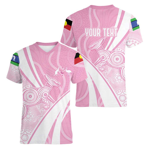 Australia Bowls Personalised Indigenous Pink Round Women V-Neck T-Shirt - Aussie Hoodie