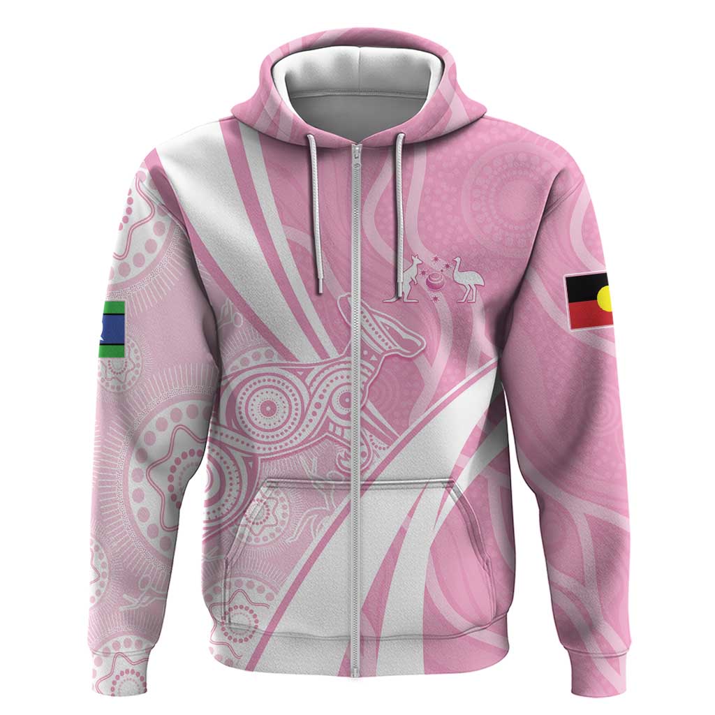Australia Bowls Personalised Indigenous Pink Round Zip Hoodie - Aussie Hoodie
