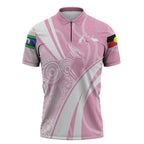Australia Bowls Personalised Indigenous Pink Round Zipper Polo Shirt - Aussie Hoodie