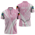 Australia Bowls Personalised Indigenous Pink Round Zipper Polo Shirt - Aussie Hoodie
