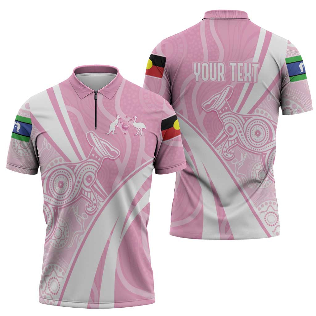 Australia Bowls Personalised Indigenous Pink Round Zipper Polo Shirt - Aussie Hoodie