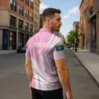Australia Bowls Personalised Indigenous Pink Round Zipper Polo Shirt - Aussie Hoodie