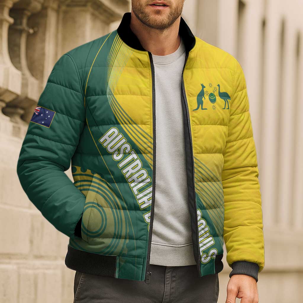 Australia Bowls Personalised Bomber Puffer Jacket Basic Marble Glaze - National Color - Aussie Hoodie